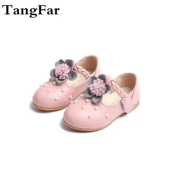 

Girl Princess Shoes Pearl Flower Soft Baby Shoes Girl Fashion Shoes Size 21-30 Leather Vogue Non-slip Pointed Toe Sandal