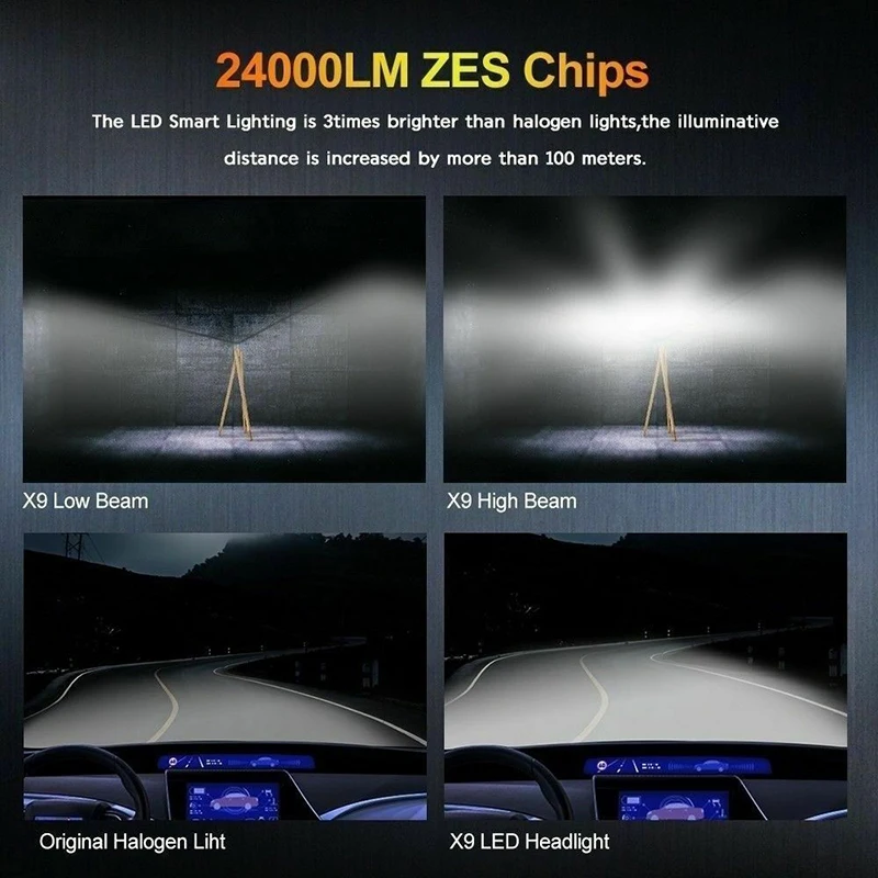 1 пара X9 H7 Водонепроницаемый пыле Автомобильный светодиодный свет лампы 100 W 24000LM 6000 K-6500 K Автомобильные светодиодные лампы