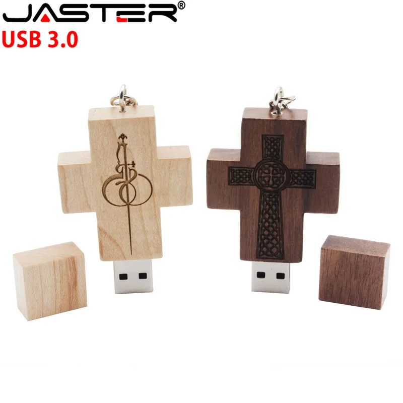 

JASTER USB 3.0 customer LOGO wooden pendrive wooden Cross USB Flash Drive memory stick 8GB 16GB 32GB Flash drive keychain gift