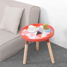 Nordic modern minimalist round living room tea tray table creative solid wood coffee table multi-function mini sofa side table