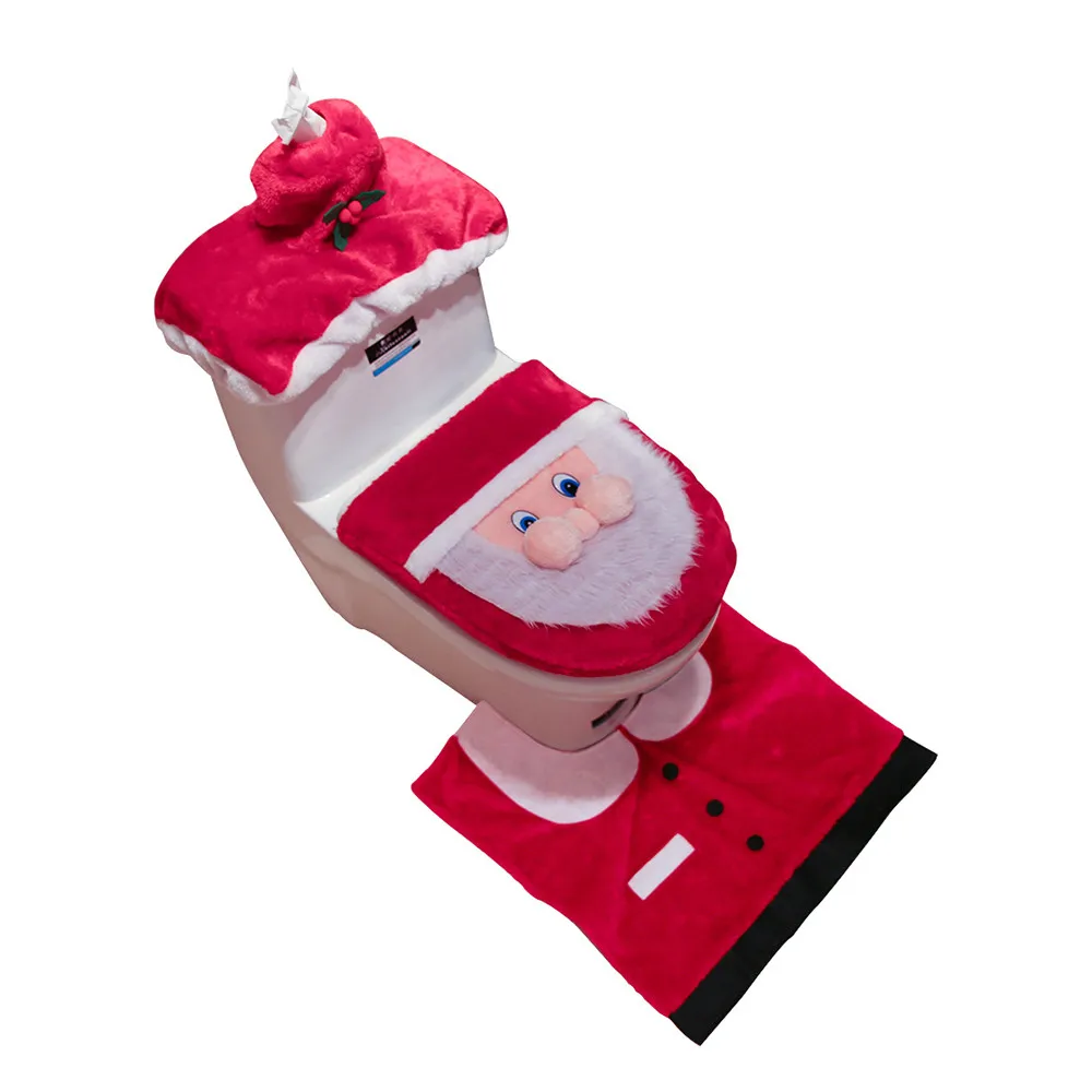 

2019 Merry Christmas Decorations 3PCS Fancy Santa Toilet Seat Cover home Christmas Decoration Rug Bathroom Set Decor hot sale#40