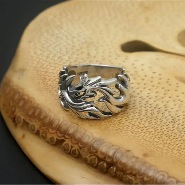 

Solid Silver 925 Mens Ring Cuting China Dragon Cuff Band Gothic Punk Style 100% Real 925 Sterling Silver Jewelry Men Cool Bijoux