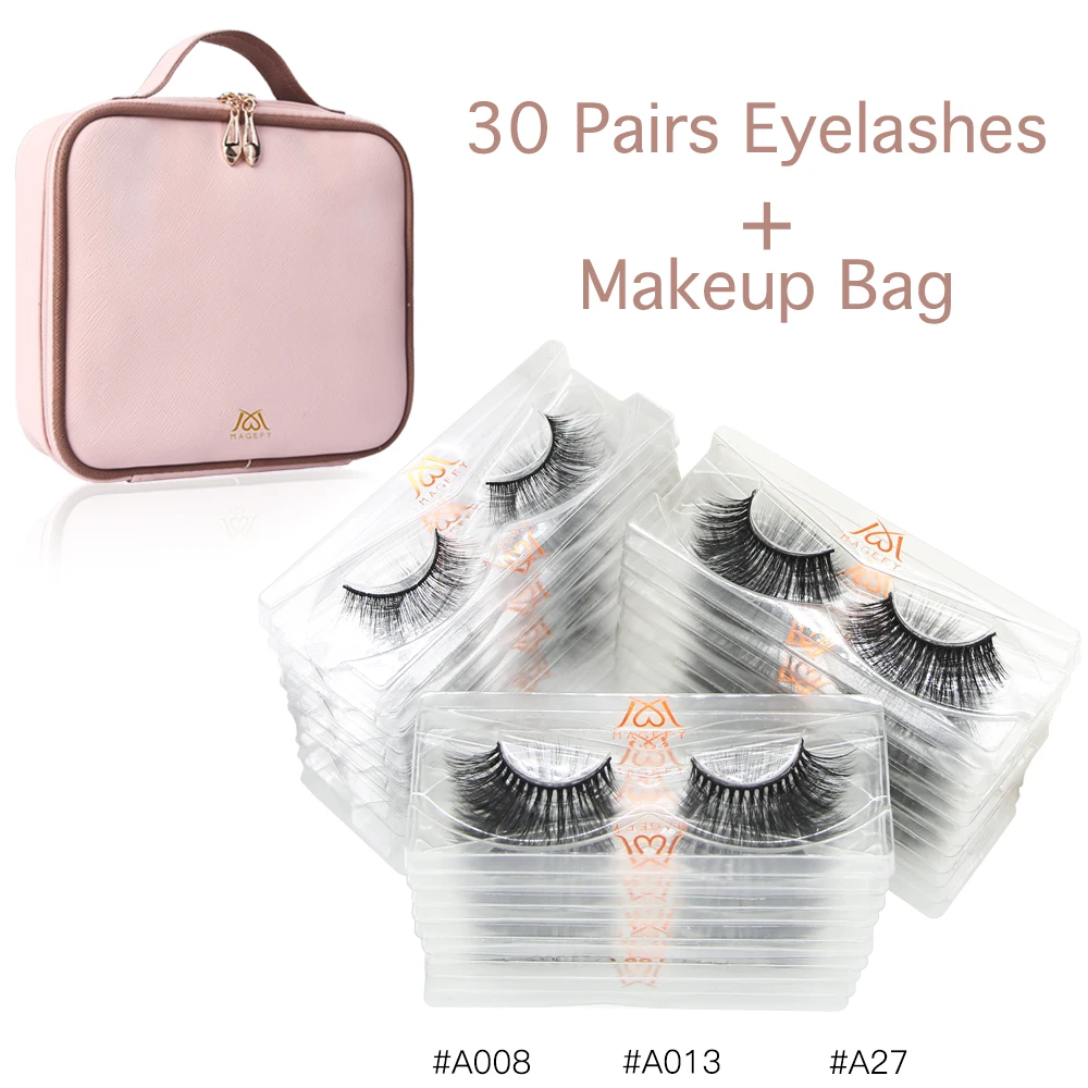 

New 30 Pairs Mink Eyelashes Natural False Eyelashes 3D Mink Lashes Tweeter Fake Eyelashes with Makeup Bag Set