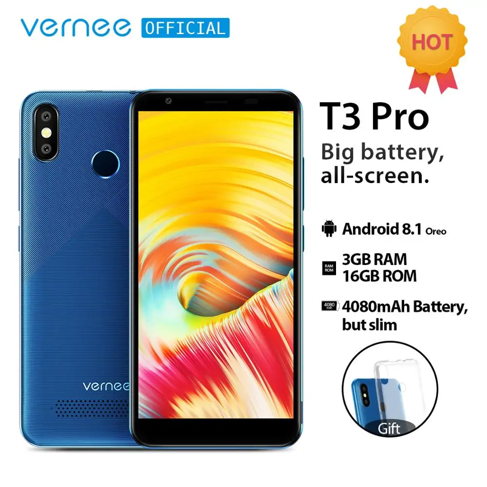 Vernee T3 Pro Android 8,1 телефон 5,5'' 18:9 безрамочный экран 3 ГБ Оперативная память 16 ГБ Встроенная память смартфон MTK6739 четырехъядерный 4G мобильный