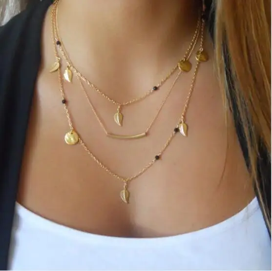 Bohemian Golden Multilayer Leaf Necklace for Women's Vintage Layered Collar 2019 Jewelry Gift | Украшения и аксессуары
