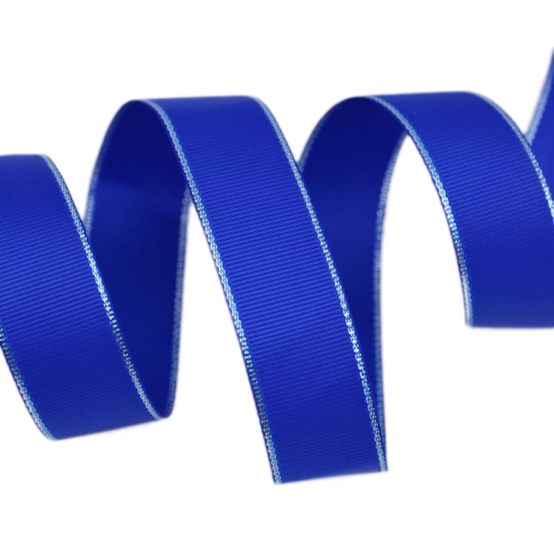 

(10 yards/lot) blue silver Edged Grosgrain Ribbon Wholesale Gift webbing Christmas ribbons