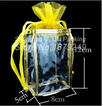 

wholesale size8*12*5cm DHL free shipping . golden and silver clear pvc cosmetic bag,packing bag gift bag. 200piece\lot