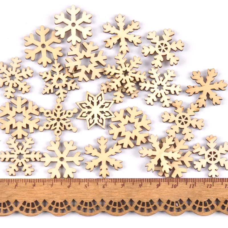Description Picture 6 of item50pcs mix christmas snowflake pattern Natural wooden Scrapbooking Carft for Home decoration diy embellishment 24mm MT1873