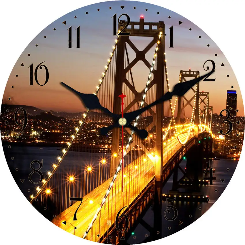 Венецианская Лодка на стену часы, винтажные модные настенные часы, деревянные картонные часы, Современный домашний декор круг наклейки на одно лицо - Цвет: Bridge Wall Clock 13