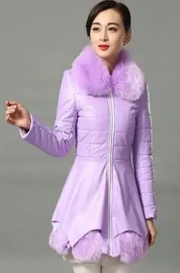 Женская одежда, темпераментная зимняя куртка, пальто, кожаное хлопковое пальто, серия Han, меховой воротник, большой размер, одежда из искусственной кожи, пальто 723 - Цвет: purple
