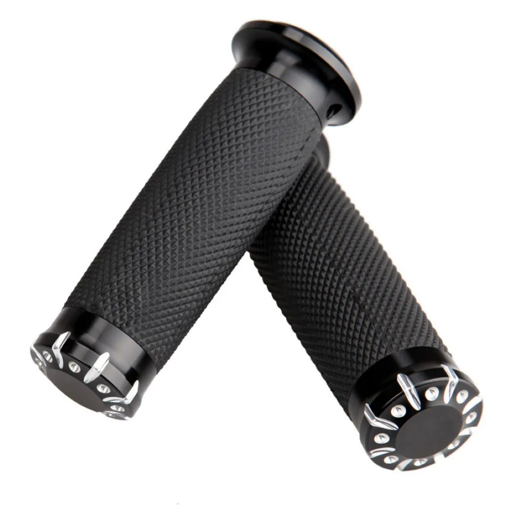 Motorcycle Grips 1.25'' Black Rubber Handle Bar Handle Aluminum