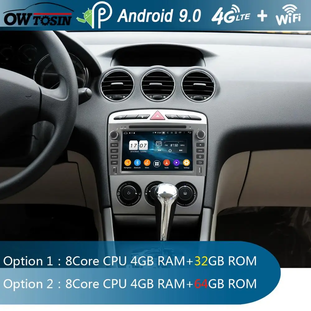 

7" IPS Octa Core 4GB RAM+64GB ROM Android 9.0 Car DVD Radio GPS For Peugeot 408 308 308SW 2007-2011 DSP CarPlay Parrot BT Stereo
