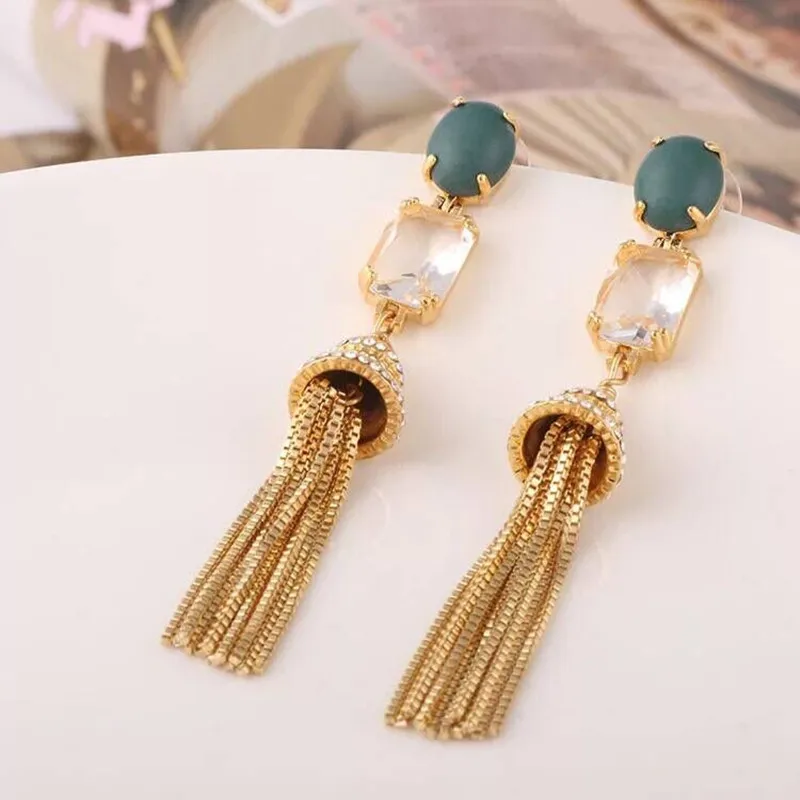 

Amybaby New York Natural Obsidian Crystal Womens Luxury Fashion Square Tassels Drop Earring Necklace Jewelry For Party