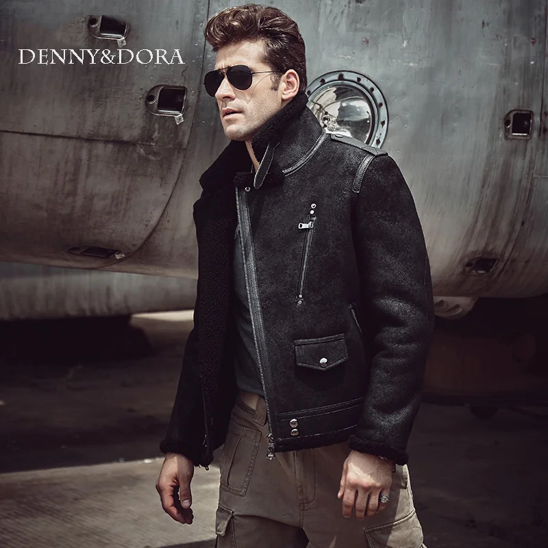 Denny&Dora B3 Men's Shearling Leather Jacket - Original Flying Jacket, Handsome Pilots Coat, Sheepskin Jacket