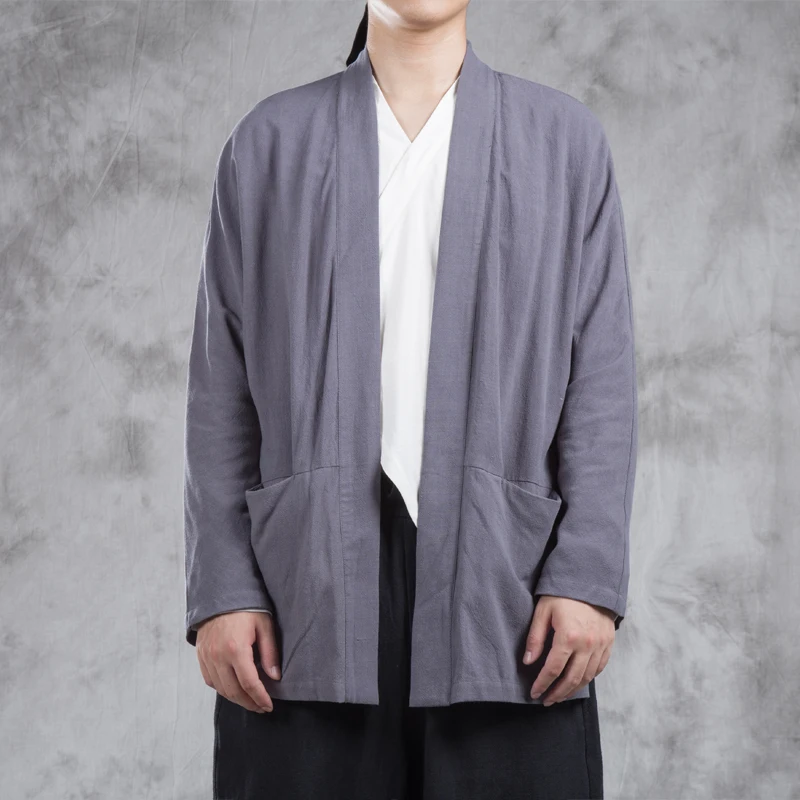 

Men Cotton Linen Cardigan Jacket China Style Kongfu Costumes Coat Male Spring Autumn Loose Kimono Overcoat