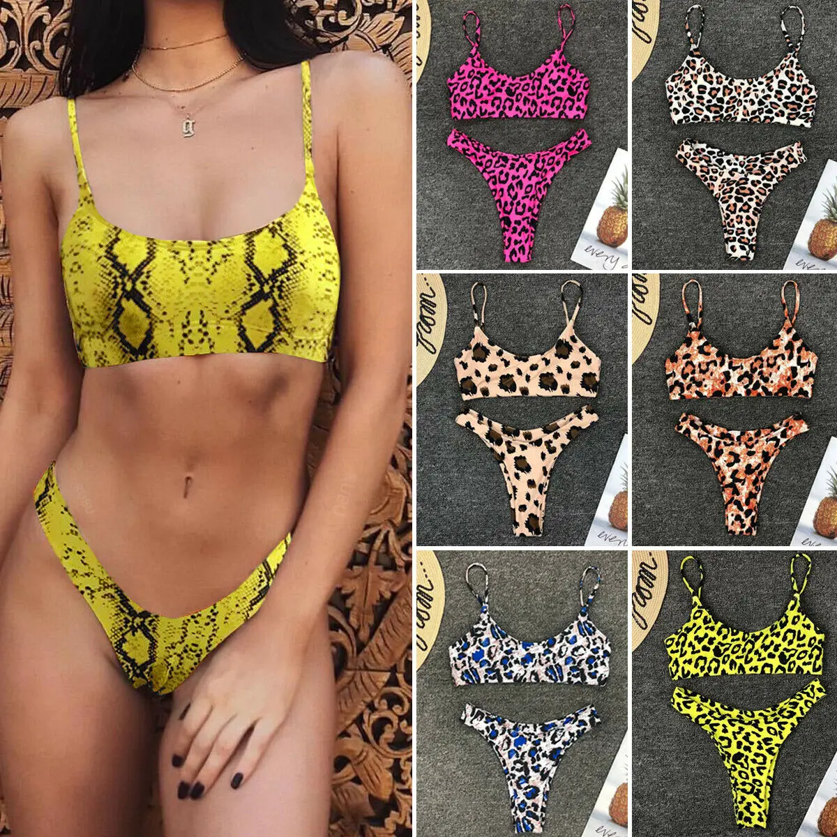 

2019 New Style Low Waist Print Leopard Women Swimwear Push-up Leopard Bikini Set Swimming Swimsuit Bathing Suit
