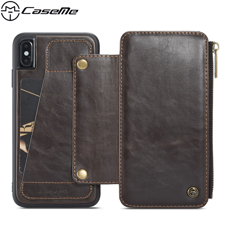 

CaseMe Split Phone Cover Coque for iPhone XS Max Case Luxury PU Leather Zipper Wallet Card TPU Back Cover for iPhone XR X Case
