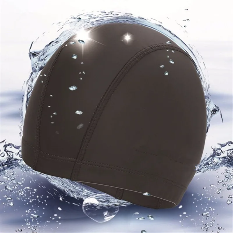 Elastic Waterproof PU Fabric Protect Ears Long Hair Sports Swim Pool Hat Swimming Cap size Men