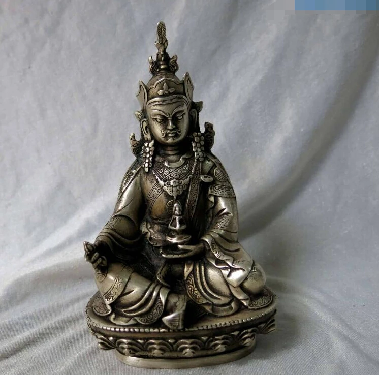 

R0722 Details about 7" China silver carved fine Buddhism Padmasambhava buddha Sculpture Statue