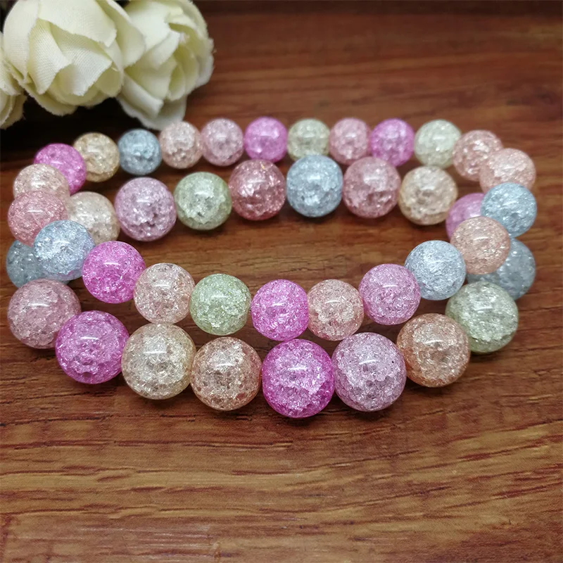 

Fashion Jewelry Colorful Cracked Beads Bracelet 8 10mm Crystal Ball Bead Bracelet Gift Christmas Giveaway Snowflake Beads