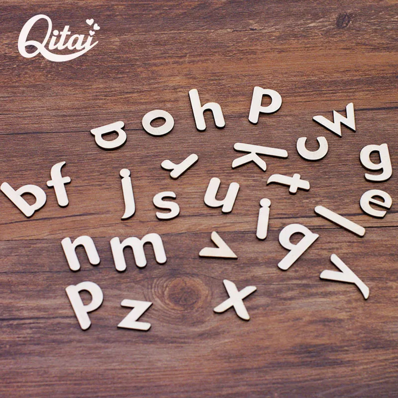 

QITAI 78Pcs Wood Crafts a-z Lowercase letters DIY Scrapbooking Plywood Vintage Ornament Home Decoration Children Gifts WF312
