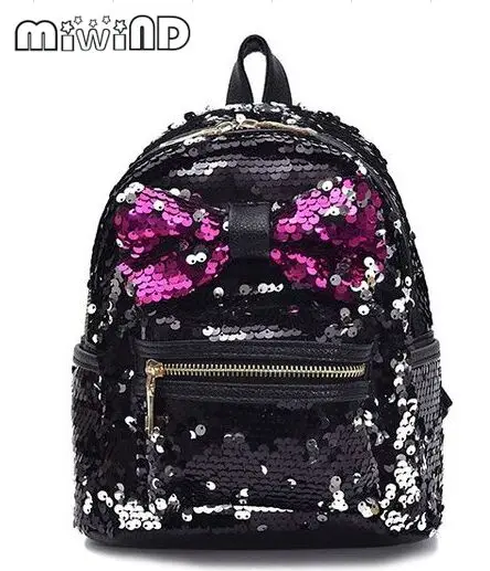 

Miwind-F Bow knot Sequins shiny bling Color Bright quality cute backpack, fashion famous brands new ladies shoulder school bag