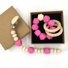 Wood Pacifier Clip font b Organic b font Wood Montessori Toy Rose Silicone Beads font b