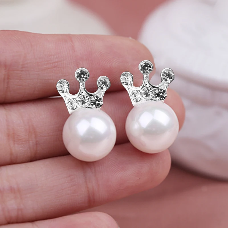 New Fashion Exquisite Stud Earrings Cute Cherry Star Crown Crystal Imitation Pearl For Women Piercing Jewelry Brincos Gift