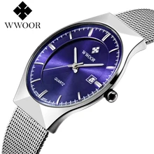 Super slim Quartz Casual Wristwatch Business Top Brand WWOOR Stainless Steel Analog Quartz Watch Men’s 2016 Relojes Hombre