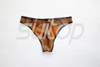 Men 's rubber latex briefs thong in trasparent brown and black 2
