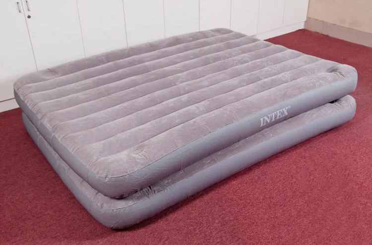 INTEX 67744 152*203*46 см Полосатый двухслойный разделяемый надувной коврик для кровати, коврик для пикника с электрическим насосом - Цвет: Светло-серый