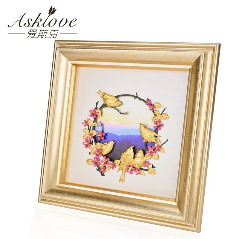 

Asklove Gold foil Painting Wall Art Painting Wedding Birthday Relocation Gift Bird Wall pictures for living room Home decoration