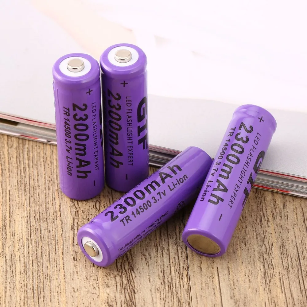 

IN STOCK! 4 pcs Purple 14500 3.7 V 2300 mAh Li-Ion Rechargeable Battery
