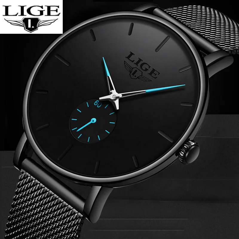 

LIGE Quartz Casual Fashion Sport Style Men Watch Brand Luxury Stainless Steel Mesh Belt Waterproof Chronograph relogio masculino