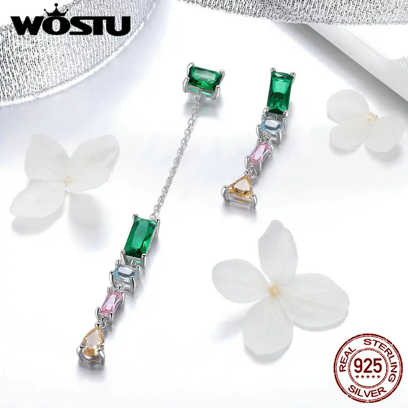 

WOSTU Hot Sale 925 Sterling Silver Multi-Color CZ Drop Earrings For Women Original Silver Jewelry Gift For Girlfriend FIE408