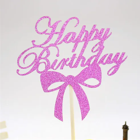 1pc Happy Birthday Cake Flag Topper Multi Colors Bowtie Cake Flags For Birthday Wedding Party New Years Cake Baking Decor