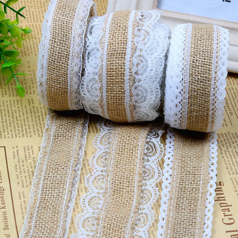 

1 Meter Natural Jute Burlap Rolls Hessian Ribbon With Lace Vintage Rustic Wedding Decoration Wedding Party Favors