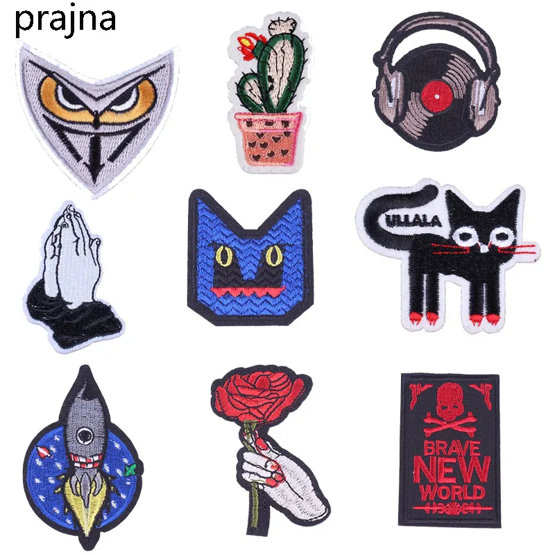 

Prajna Skull Cactus Cat Music Patch Punk Rock Pirate Hand Tiger Patch Iron On Biker Patches Cheap Embroidery Patches For Clothes