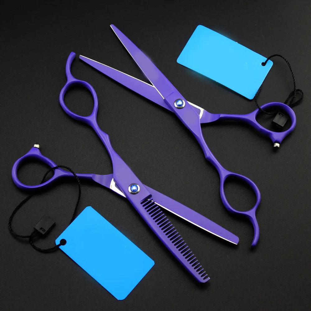 5,5 ''6" бренд на заказ левая Ручная Краска фиолетовый Высший сорт Парикмахерские ножницы 440C Барберы прореживающие ножницы для волос