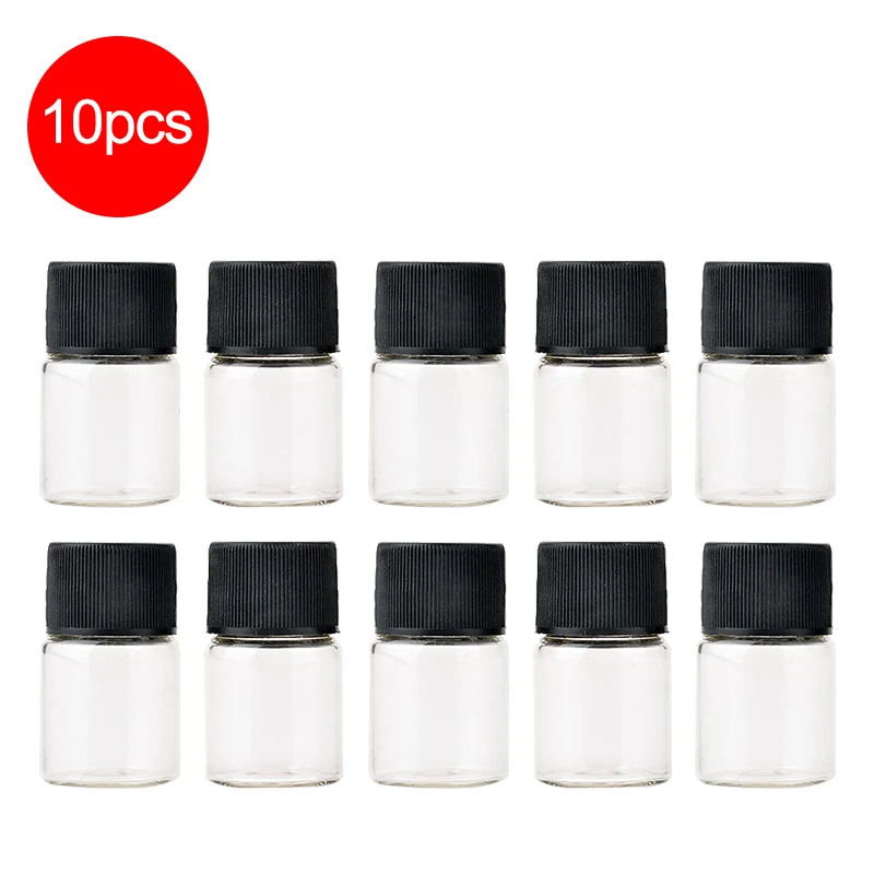 

Aihogard 100pcs 7ml Mini Transparent Glass Bottle Reagents Refillable Sample Bottle Essential Oil Bottle With Black Cap