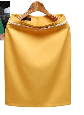 Женская юбка цвета хаки, Корейская юбка, юбка-карандаш с высокой талией, Офисная Женская юбка миди 3XL - Цвет: Цвет: желтый