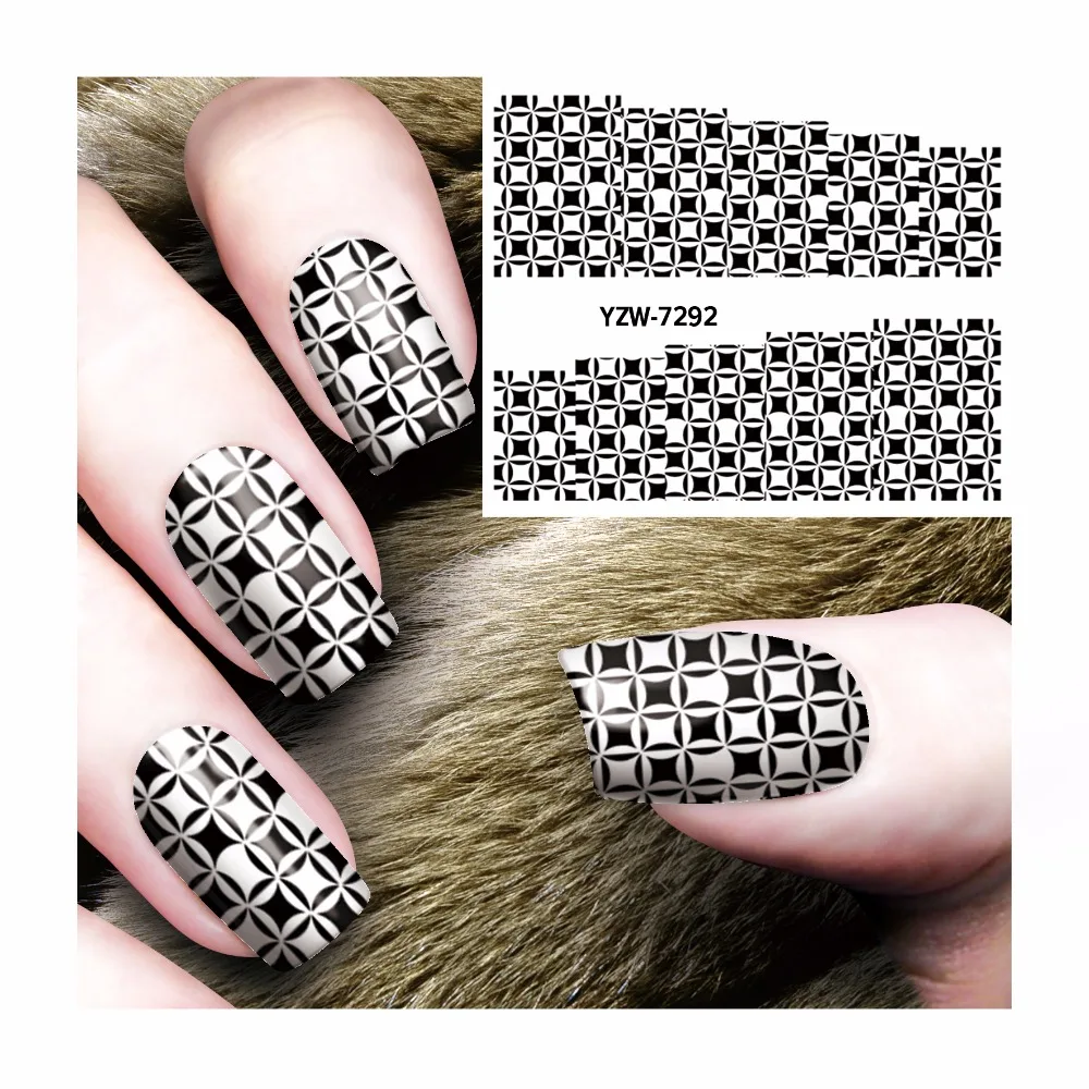 

FWC Black Square Texture Design Watermark Beauty Nail Art Tips Sticker Full Wraps Water Transfer Stickers Decals For Nails 7292