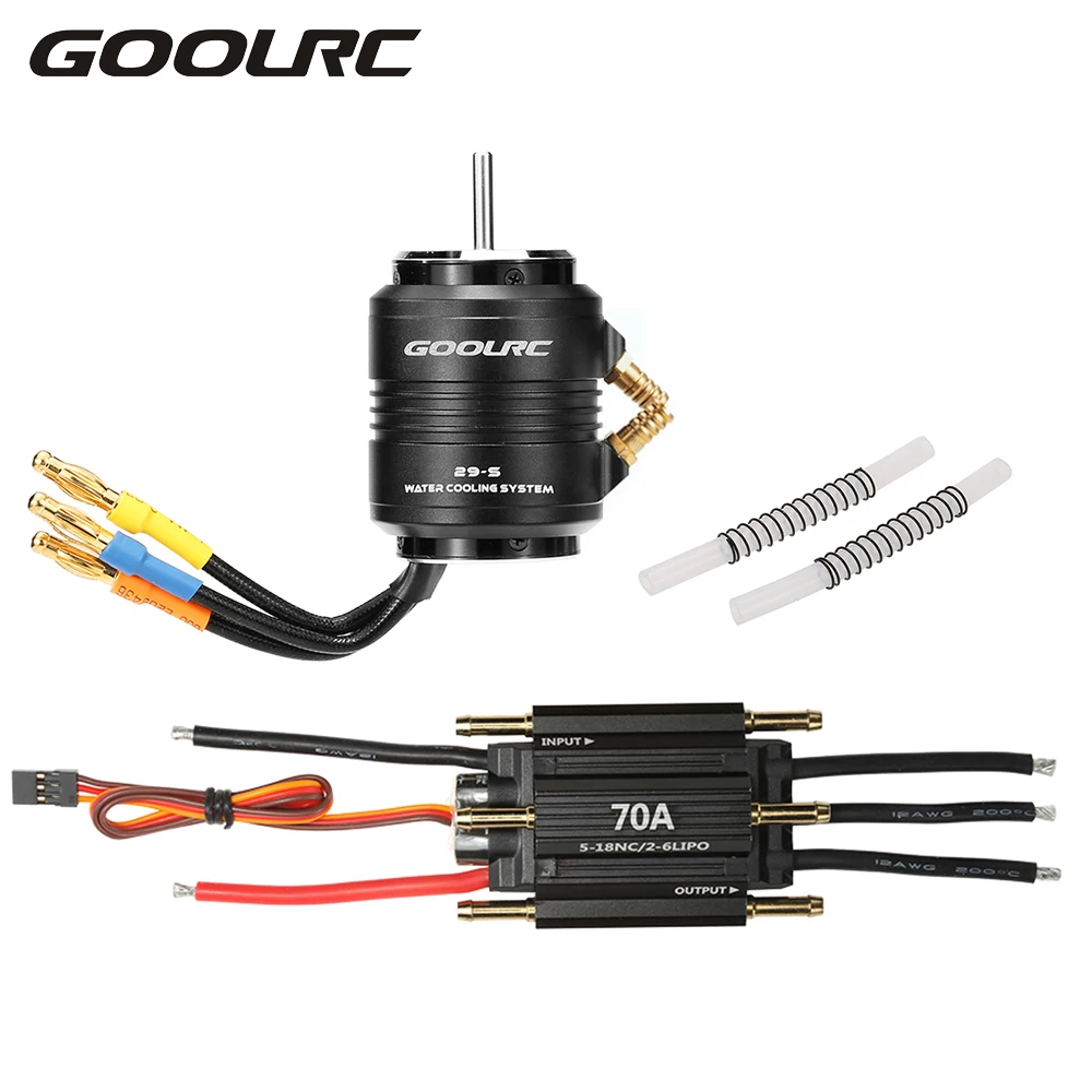 GoolRC Original 70A Brushless ESC and 2958 4200KV Motor with 29-S Water Cooling Jacket Combo for 600-800mm RC Boat 1pc cnc aluminum motor water cooling jacket for b20 b28 b36 b40 id 20mm 28mm 36mm 40mm rc boat brushless motor