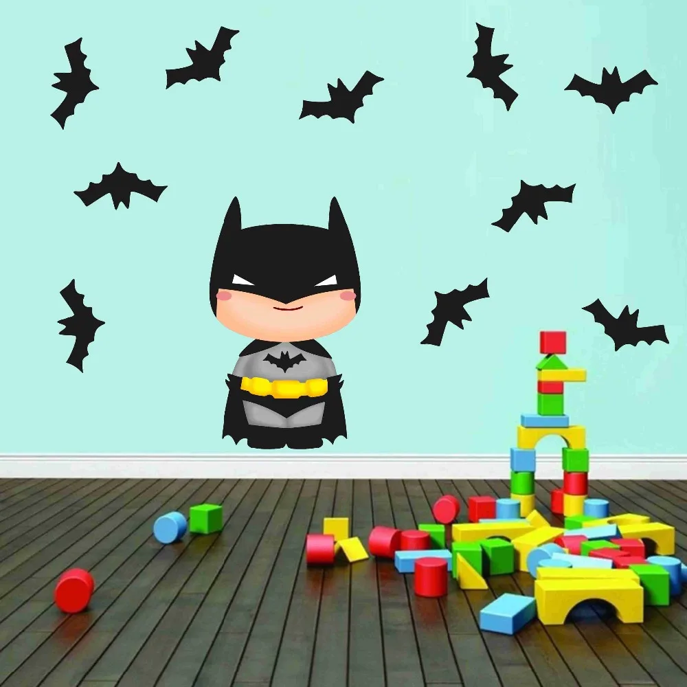 Cartoon Color Superman Batman Wall Stickers Cute Creative Decals Decoration For House Kids Nursery Baby Room Murals Vinyl Art  (1)