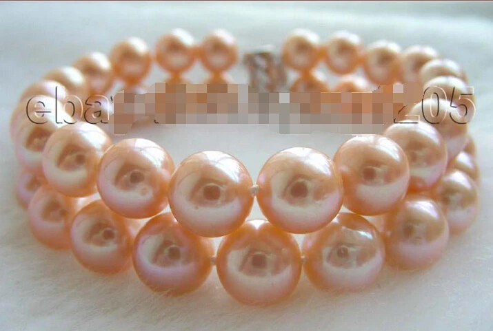 

shipping8" Double Genuine Natural 10mm Pink Pearl Bracelet 14KGP!