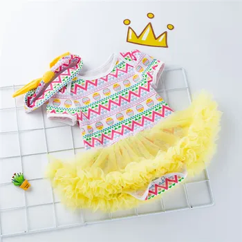 

Baby Girl Easter Dress Set Newborn Cotton Romper Mesh Dress HairBand Short Sleeved Dress Kids Fashion 0-24Months For Infant