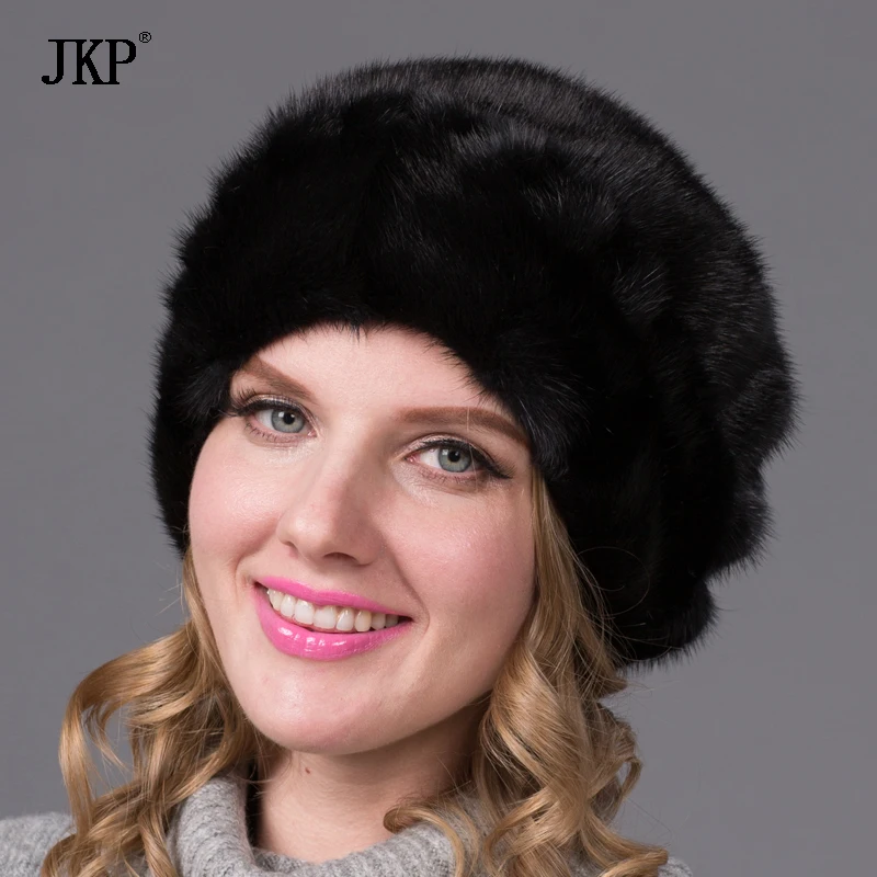 

Real natural Whole fur mink fur hat female winter women Ear protection mink hat fur cap floral pattern