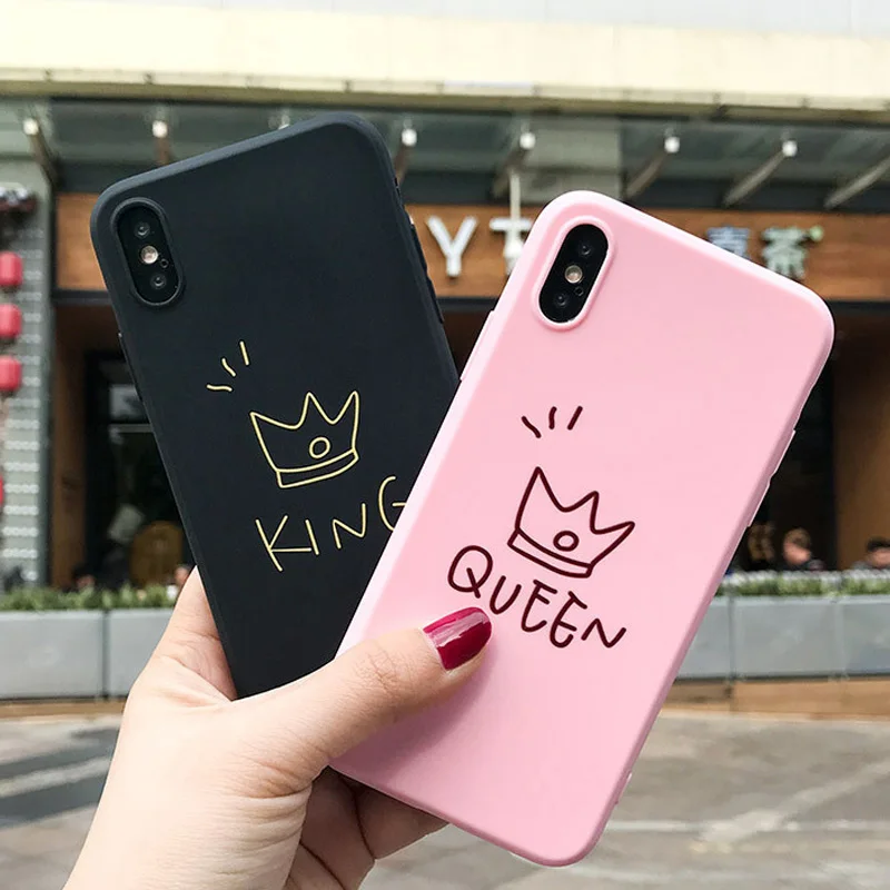 

JAMULAR King Queen Crown Lovely Case For iPhone 7 8 Plus Matte Soft TPU Cases Back Cover For iPhone 6 6s Plus X XS MAX XR Coque