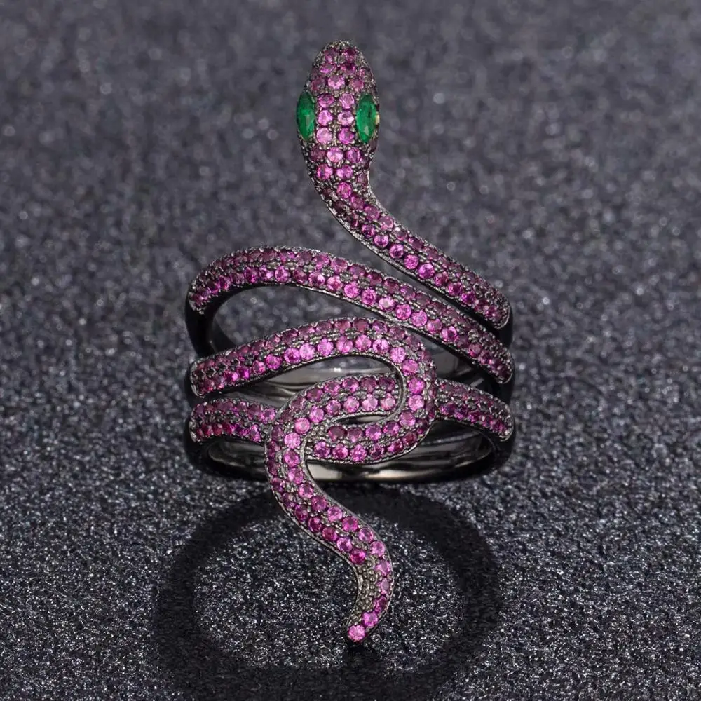 Роскошные циркониевые кольца в виде змейки Для Женщин Позолоченные умные кольца с фиолетовым белым камнем обручальное кольцо на палец Новинка ZK40