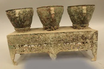 

9" Old China Chinese Dynasty Palace Bronze Three Oxhorn Cann Wine Cup DSD66